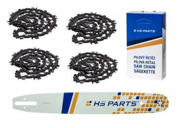 HS PARTS vodící lišta 18" (45 cm) 3/8" .063" (1,6 mm) + 4 x pilový řetěz 66 článků kulatý zub pro výrobu fošen a prken vhodné Stihl MS360 MS361 MS362 MS440 MS441 MS660
